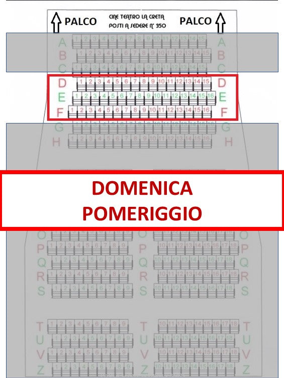 Spettacolo Domenica 17 Maggio 2026 inizio ore 17.20 - Posto a sedere Fila dalla D alla F
