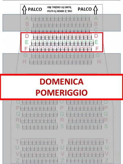Spettacolo Domenica 17 Maggio 2026 inizio ore 17.20 - Posto a sedere Fila dalla D alla F
