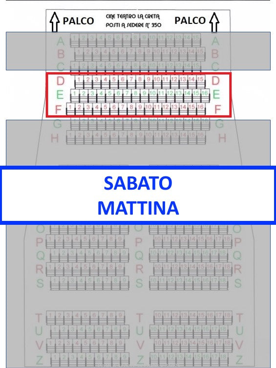 Spettacolo Sabato 16 Maggio 2026 inizio ore 11.30 - Posto a sedere Fila dalla D alla F