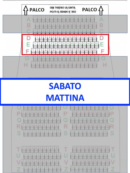 Spettacolo Sabato 16 Maggio 2026 inizio ore 11.30 - Posto a sedere Fila dalla D alla F