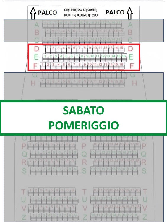 Spettacolo Sabato 16 Maggio 2026 inizio ore 17.40 - Posto a sedere Fila dalla D alla F