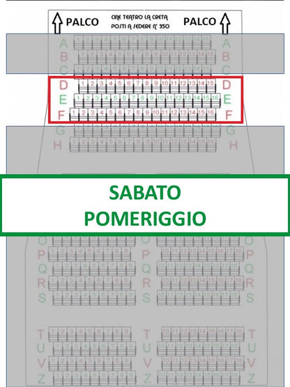 Spettacolo Sabato 16 Maggio 2026 inizio ore 17.40 - Posto a sedere Fila dalla D alla F