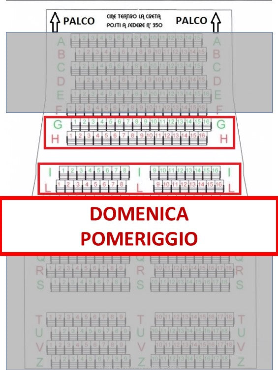 Spettacolo Domenica 17 Maggio 2026 inizio ore 17.20 - Posto a sedere Fila dalla G alla L