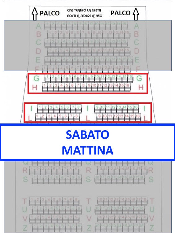 Spettacolo Sabato 16 Maggio 2026 inizio ore 11.30 - Posto a sedere Fila dalla G alla L