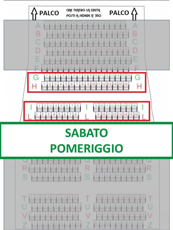 Spettacolo Sabato 16 Maggio 2026 inizio ore 17.40 - Posto a sedere Fila dalla G alla L