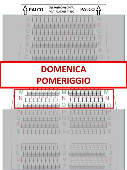 Spettacolo Domenica 17 Maggio 2026 inizio ore 17.20 - Posto a sedere Fila dalla M alla O